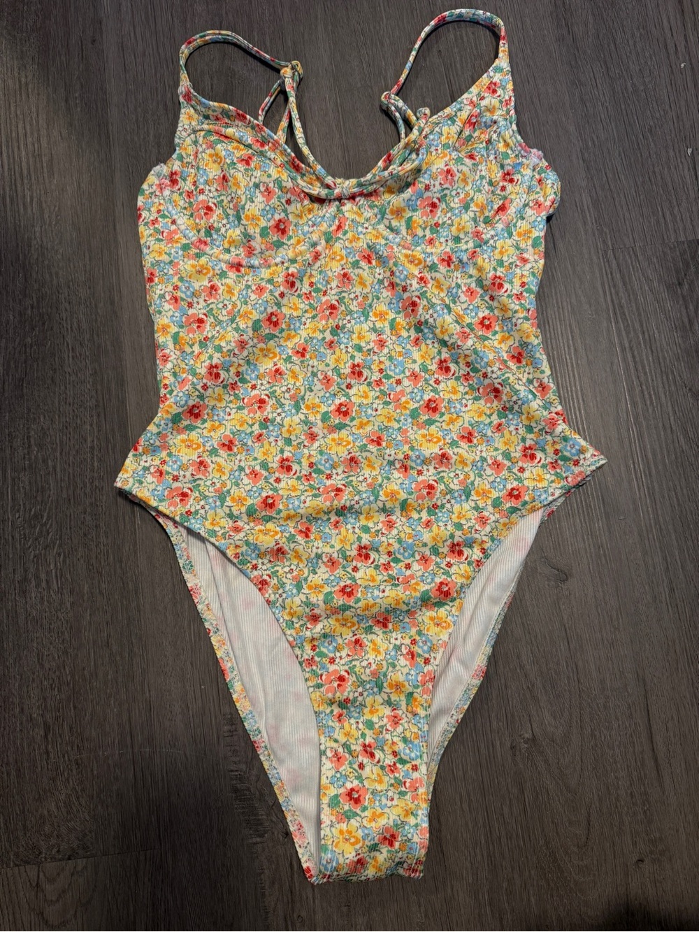 🩵 Floral Ribbed One Piece Swimsuit | Size Small | NWOT